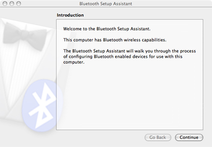 Startup of Bluetooth Setup Assistant