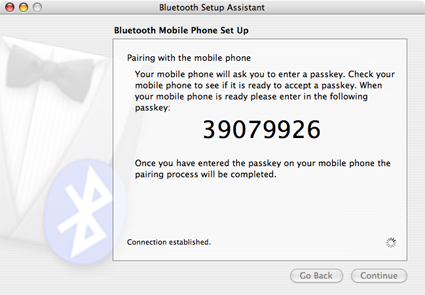 Bluetooth Authentication Screen: Laptop Side