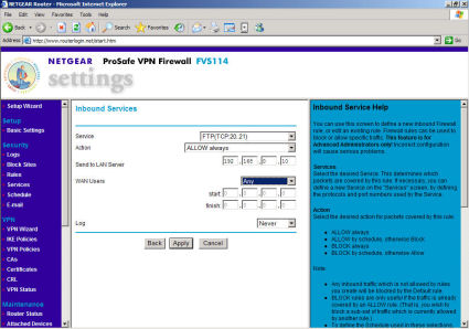 Rule to Forward FTP Traffic to a Local Host on the LAN