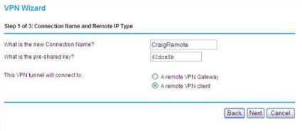 Wizard Page for Remote VPN Client Connection Name and Key