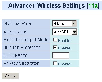 11a advanced radio settings