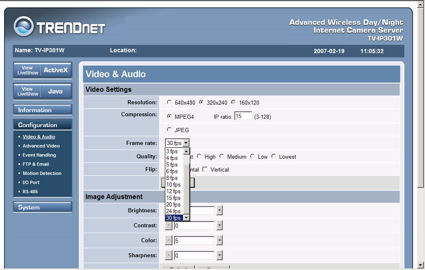 TV-IP301W Video Settings