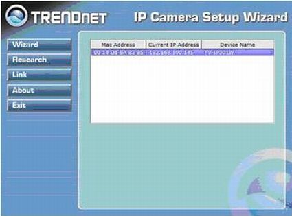 The Setup Wizard discovers the camera