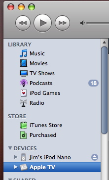 iTunes menu showing Apple TV device