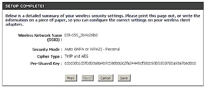 Wireless Network Setup Wizard result