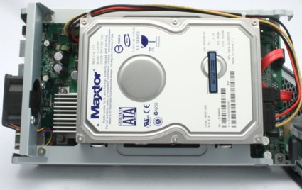 Interior view of the Snap Server 110 with drive mounted