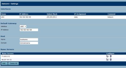 Network configuration screen