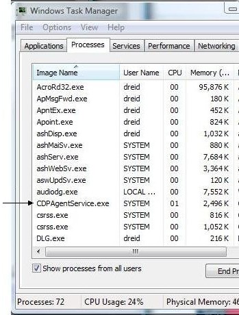 Task Manager showing Agent Service