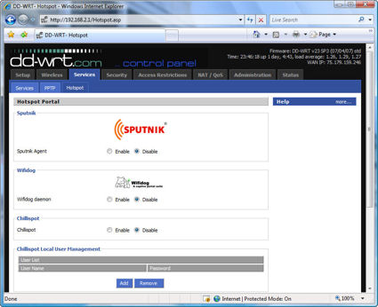 Example of the hotspot settings page in DD-WRT.