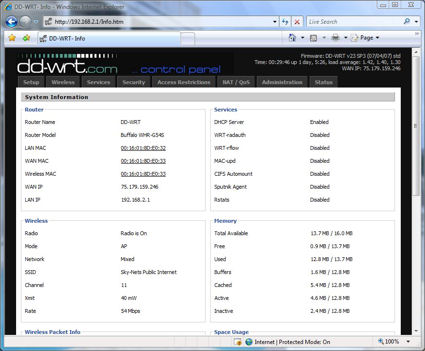 Example of the Info Site page in DD-WRT.