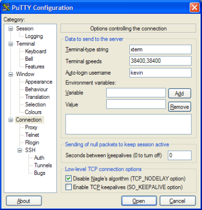 Entering the Auto-login username in PuTTY