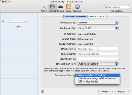 Connection sharing config