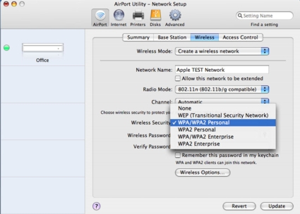 Wireless security config