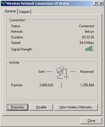 Windows XP Wireless Status