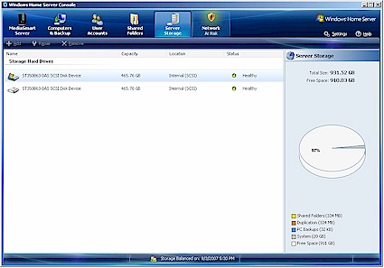 Windows Home Server Console - Storage