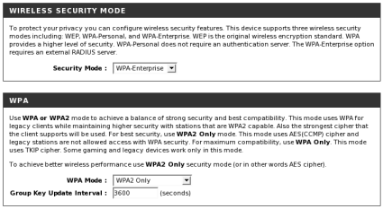Selecting WPA-Enterprise mode