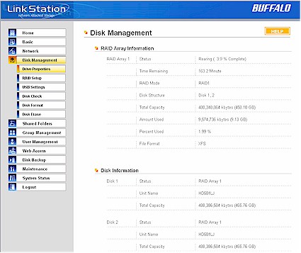 Disk Management page showing status of Array rebuild