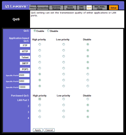 Linksys BEFSR-81 Router - QoS Settings