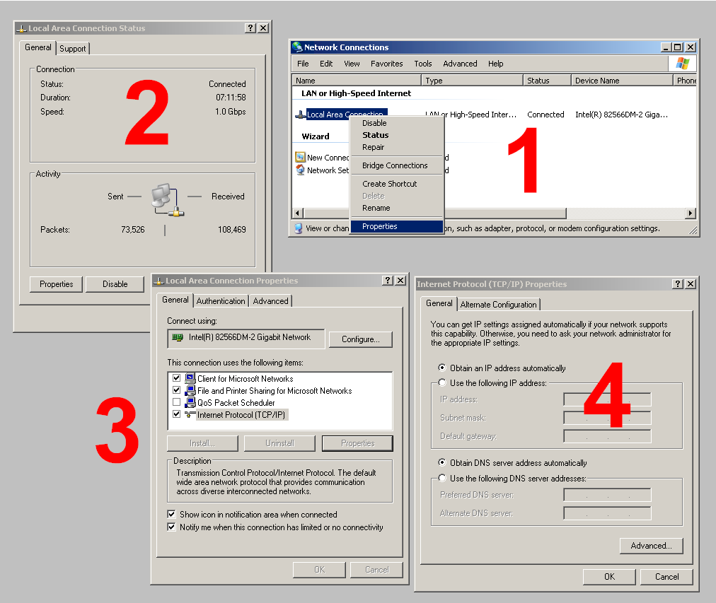 Checking for "Obtain an IP address automatically"