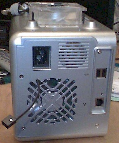 Reassembled case with external "power supply" fan