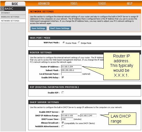 LAN router settings