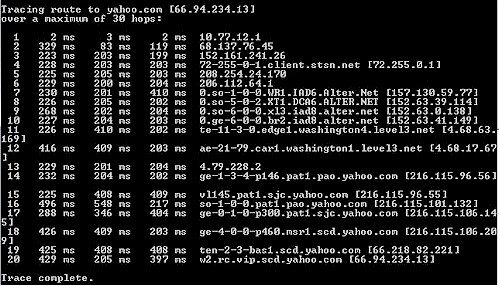 Traceroute to Yahoo