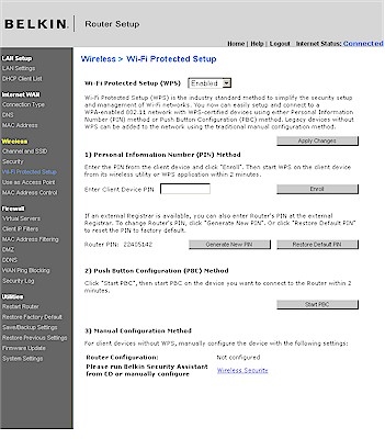 Belkin WPS settings