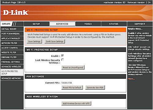 D-Link Router WPS settings