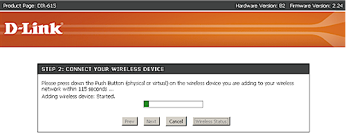 D-Link WPS Wizard - PBC in progress