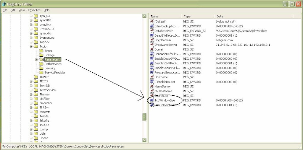 Windows Registry TCP/IP Parameters