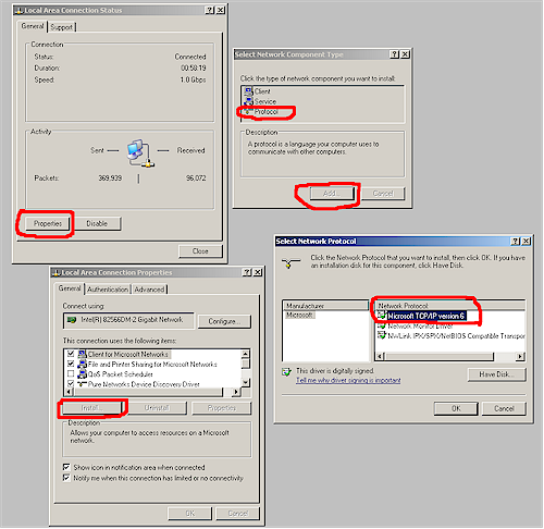 Adding IPv6 Protocol in XP