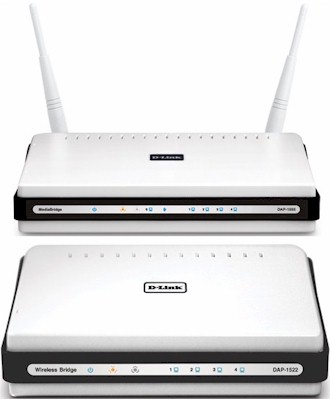 D-Link DAP-1522 (without) and DAP-1555 (with) Xtreme N Duo Wireless Bridges
