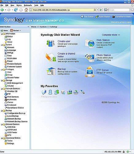 Disk Station Manager 2.0 web interface
