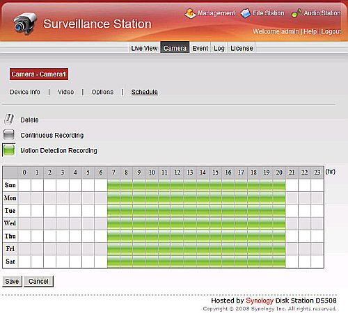 Surveillance Station schedule for Camera 1