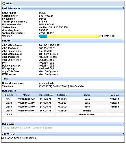 System Status page without RAID degradation indication