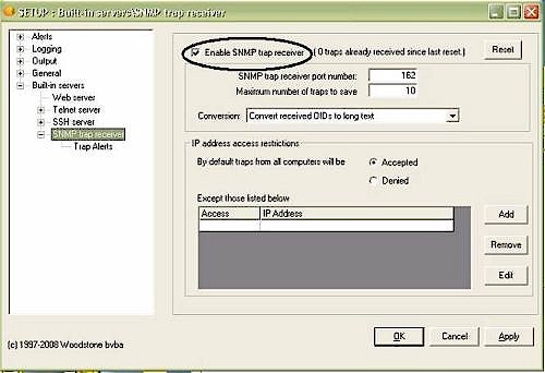 Enabling SNMP trap receiver