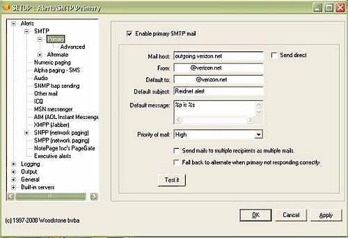 SMTP email settings