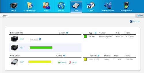 Disks page showing disk 2 unavailable