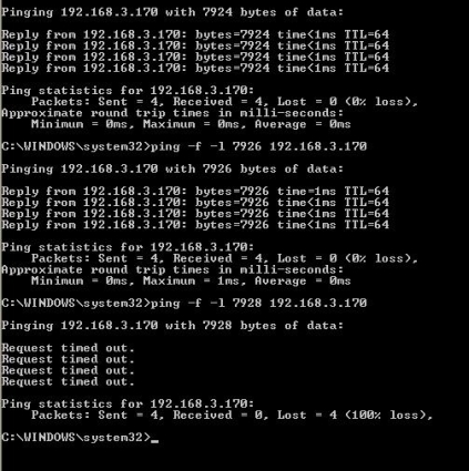 Jumbo frame ping test