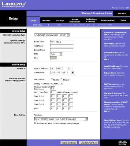 Basic Setup screen