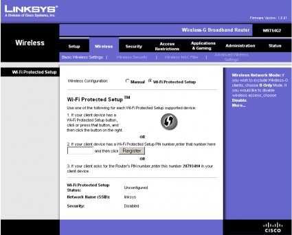 Basic Wireless settings defaulted to WPS