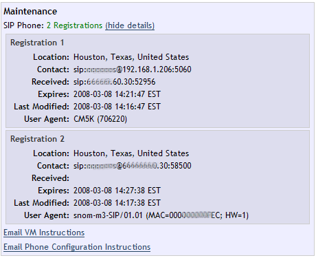 Successful registration on the hosted ip-pbx administrative interface