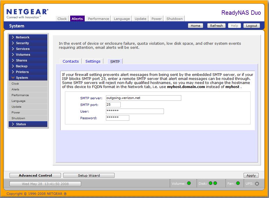 SMTP configuration