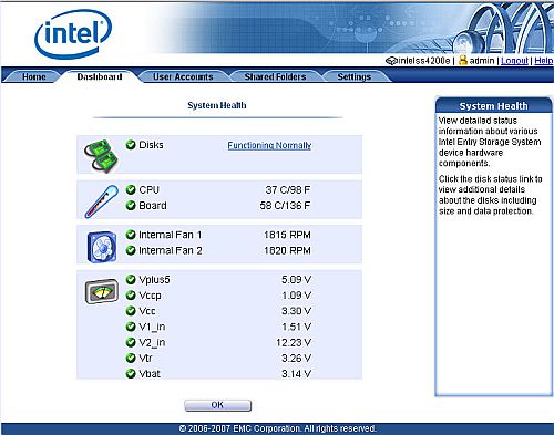 SS4200-E System Health screen