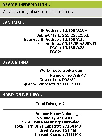 Status with failed drive