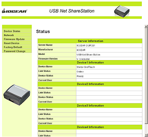 GUIP201 web interface