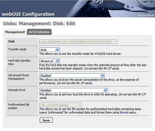 FreeNAS disk management process for adding the disk FreeNAS disk management process for adding the disk