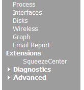 SqueezeCenter listed in the Extensions menu SqueezeCenter listed in the Extensions menu