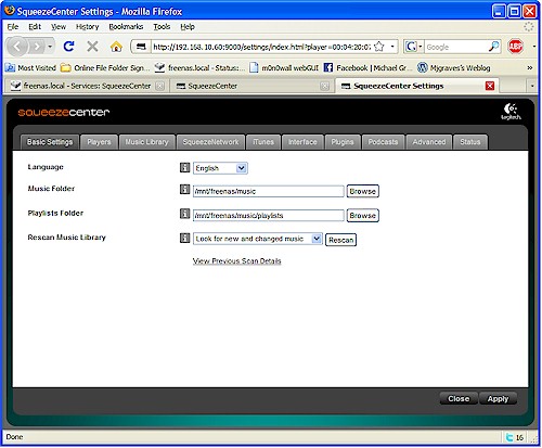 SqueezeCenter path settings