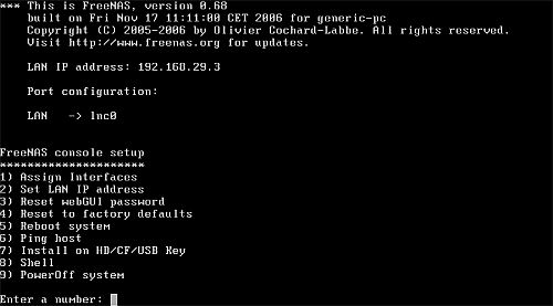 FreeNAS boot menu FreeNAS boot menu